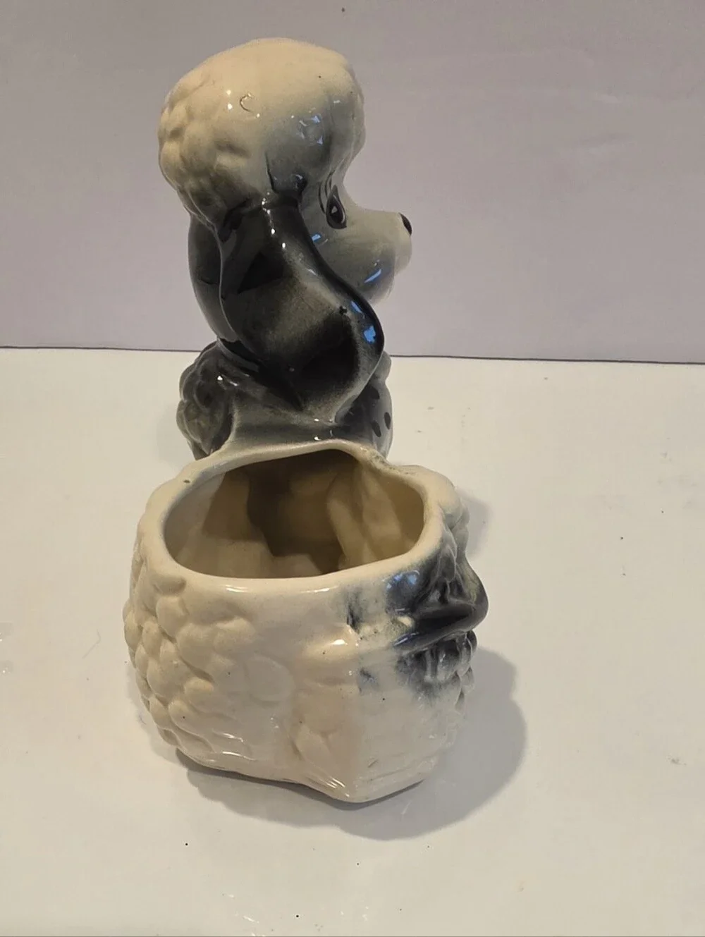 Vintage Ceramic Black and White Poodle Planter